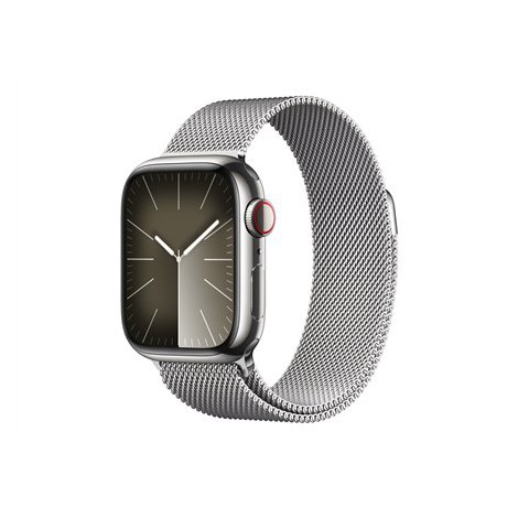 Apple Series 9 (GPS + Cellular) Inteligentny zegarek 4G Stal nierdzewna Srebrny 41 mm Odbiornik Apple Pay GPS/GLONASS/Galileo/Be